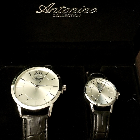 Antonino Colldction His and Hers Silvertone Faced WithFaux Crocodile Band